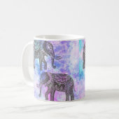 Roze Aqua Black Elephant Bright Tribal Koffiemok (Voorkant links)