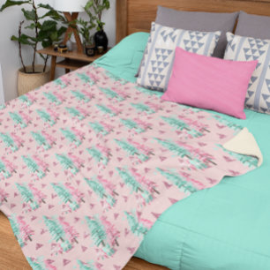 Roze Aqua Blauw Kleurrijke Kerst Gingerbread Boom Fleece Deken