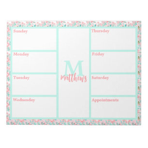 Roze & Aqua Bloemen Weekly Planner Notitieblok