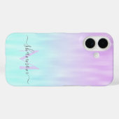 Roze Aqua Blue Pastel Ombre Chic Script Monogram Case-Mate iPhone Case (Achterkant (horizontaal))