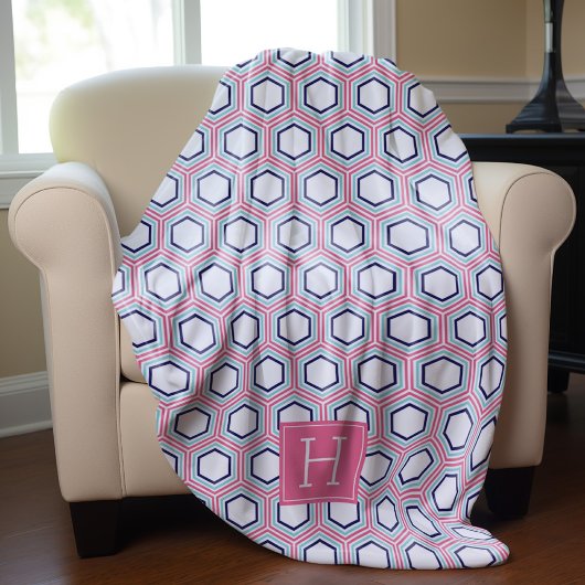 Roze Aqua en Blue Pattern Monogrammed Fleece Deken