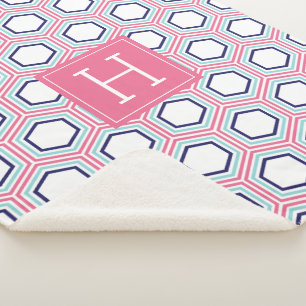 Roze Aqua en Blue Pattern Monogrammed Sherpa Deken