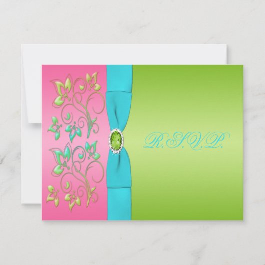 Roze, Aqua en Lime Bloemkaart Kaart (Voorkant)