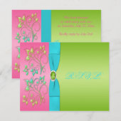 Roze, Aqua en Lime Bloemkaart Kaart (Voorkant / Achterkant)