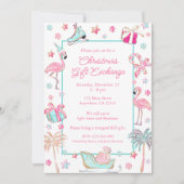 Roze & Aqua Flamingo Beach Kerstfeest Kaart (Voorkant)