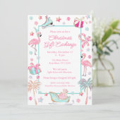 Roze & Aqua Flamingo Beach Kerstfeest Kaart (Staand voorkant)