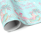 Roze & Aqua Flamingo's gepersonaliseerde kerst Cadeaupapier (Rol Hoek)
