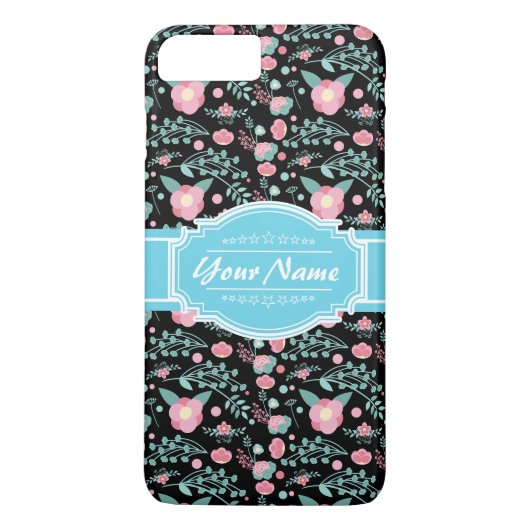 Roze Aqua Floral Pattern in Black Personalized Case-Mate iPhone Case (Achterkant)