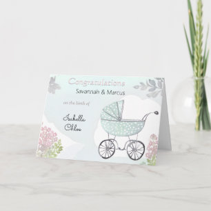  roze aqua geboorte gefeliciteerd nieuwe baby kaart