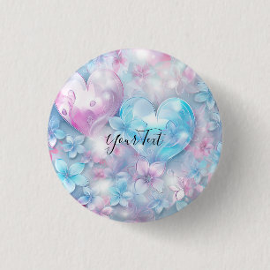 Roze Aqua Harten en Bloemen Knop Ronde Button 3,2 Cm