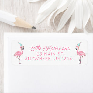 Roze & Aqua Santa Flamingo Kerstadres Etiket
