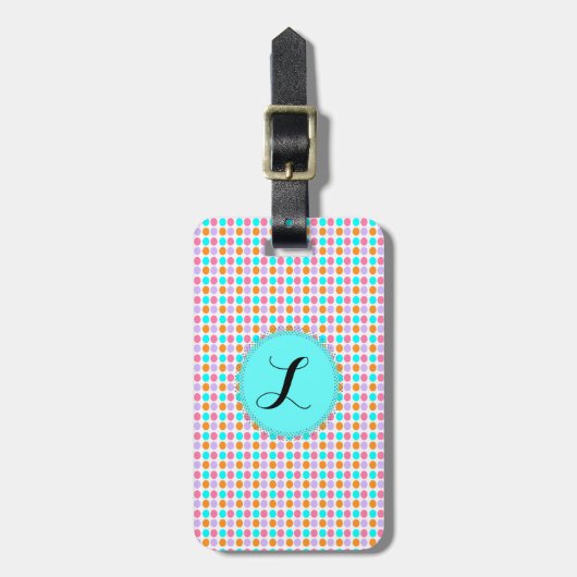 Roze Aqua Stippen met monogram bagagelabel (Voorkant verticaal)