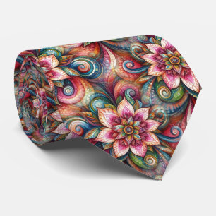 Roze Aqua Teal Blauw Groen Oranje Paisley Patroon Stropdas