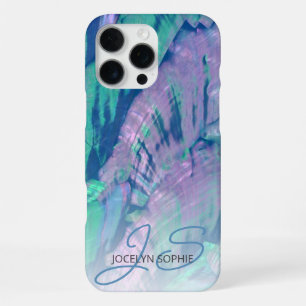 Roze Aqua Turquoise Blauwe Abalone Schelp Patroon iPhone 16 Pro Max Hoesje