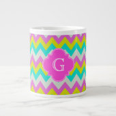 Roze Aqua Yellow Whirn Chevron Quatrefoil Monogram Extra Grote Mok (Voorkant)