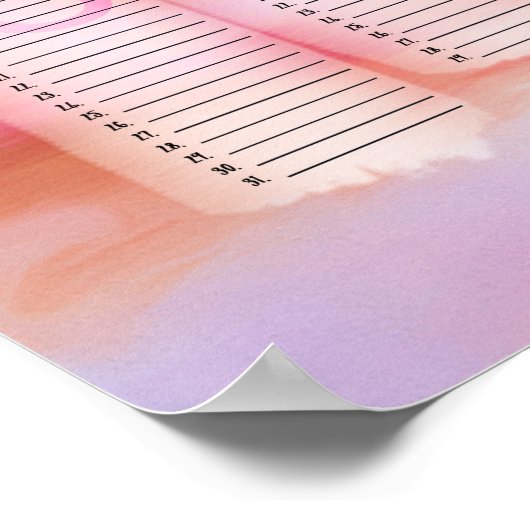 Roze Aquarel Abstracte Aangepaste Oneindige Kalend Poster (Hoek)