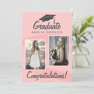 Roze Aquarel Afstudeercongratulaties 2 Foto  Kaart