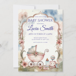 Roze Aquarel Babyshower Uitnodiging