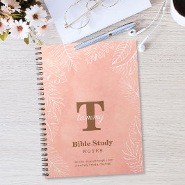 Roze Aquarel Bladeren Monogram Bijbelstudie Notitieboek