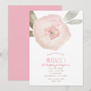 Roze Aquarel Bloem 1e Verjaardagsfeestje  Kaart
