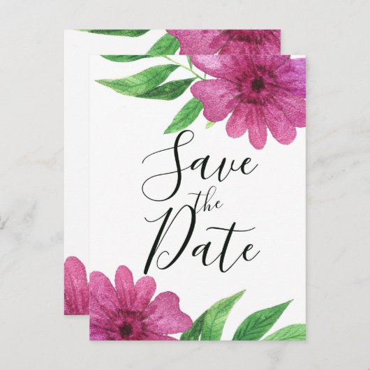 Roze Aquarel Bloem Bloemend Water Spring Bewaar de Aankondigingskaart (Voorkant / Achterkant)