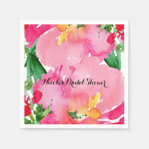 Roze Aquarel Bloem Bloemisterij Zomer Bruids Bruil Servet