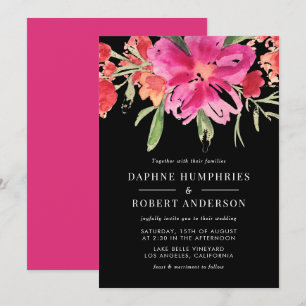 Roze Aquarel Bloem Boeket Trouw Uitnodiging II