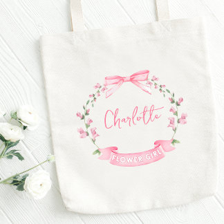 Roze Aquarel Bloem Boog Aangepaste Naam Bloemenmei Tote Bag