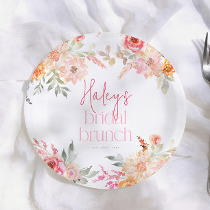 Roze Aquarel Bloem Bruids Brunch Papieren Bordje