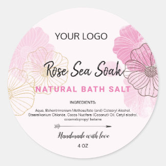 Roze Aquarel bloem rond label