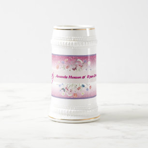 Roze Aquarel Bloemachtige Bruiloft Bierpul