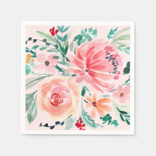 Roze Aquarel Bloemachtige Bruiloft Feest Servet