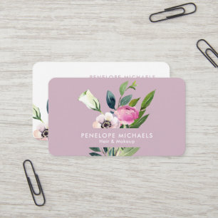 Roze Aquarel Bloemboeket Minimalistische Pastel Visitekaartje