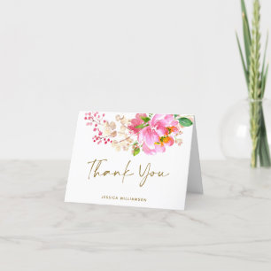 Roze Aquarel Bloemen Bruidsfeest Aangepast Bedankkaart