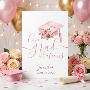 Roze Aquarel Bloemen Congrats Afstudeerkaart Kaart