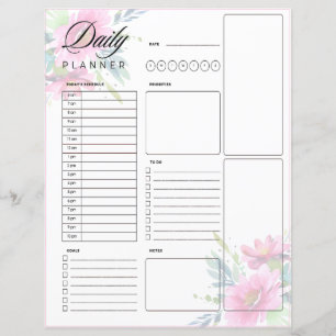 Roze aquarel bloemen dagelijkse planner blad