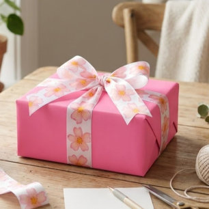Roze Aquarel Bloemen Elegante Botanische Bloemstuk Lint