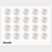 Roze Aquarel Bloemen en Witte Glitters Ronde Sticker (Vel)