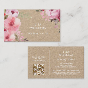 Roze Aquarel Bloemen Kraft Visitekaartje