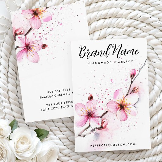 Roze aquarel bloemen oorbelkaart visitekaartje