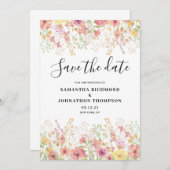 Roze Aquarel Bloemen  Save The Date (Voorkant / Achterkant)