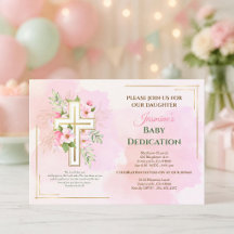 Roze Aquarel Bloemenkruis Baby Toewijdingsvers
