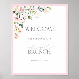 Roze Aquarel Bloemige Bruids Brunch Welkom Poster