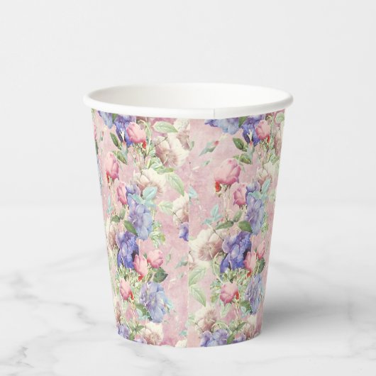 Roze Aquarel Bloemige Pastel Papieren Bekers (Rechts)