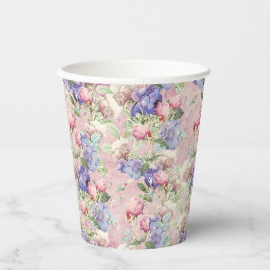 Roze Aquarel Bloemige Pastel Papieren Bekers (Voorkant)