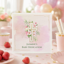 Roze Aquarel Bloemkruis Baby Toewijding Naam
