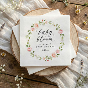 Roze Aquarel Bloemrijke Tuin in Bloei Baby Shower Servet