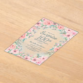 Roze Aquarel Bloemrozen Parels 100e Verjaardag Acryl Uitnodigingen (Laagn)