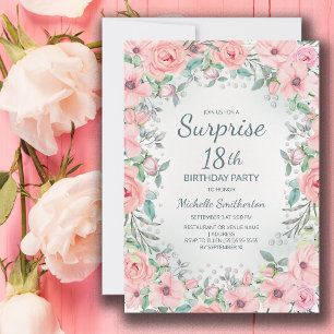 Roze Aquarel Bloemrozen Parels 18e Verjaardag