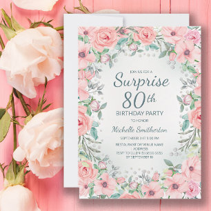 Roze Aquarel Bloemrozen Parels 80ste Verjaardag